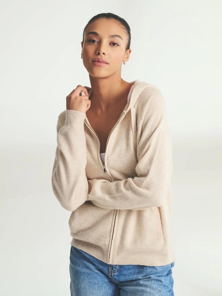 Naadam Cashmere Zip-Up Hoodie Oatmeal Heather Brand New